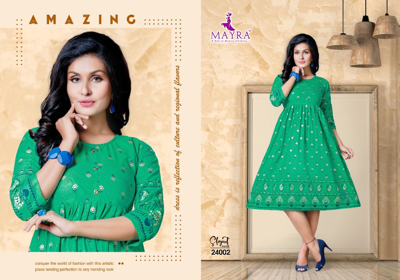 Mayra Skynet 5 Fancy Ethnic Wear Rayon Printed Anarakali Kurti Collection